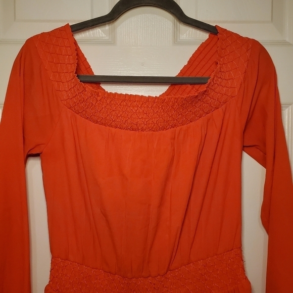 Abercrombie & Fitch Off the Shoulder Smocked mini Dress Orange lined Sz S - Picture 2 of 11